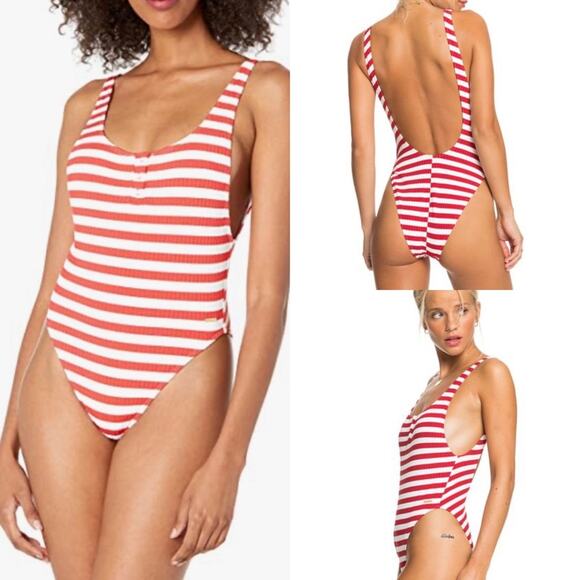ROXY Quiksilver Hello July Stripe one-piece swimsuit bodysuit-Retro - Picture 1 of 11